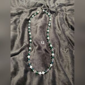 Elegant Green and White Beaded Necklace